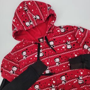 Betty Boop Junior/Girls Red Long Sleeve Full Zip Hoodie Hearts 2008 EUC